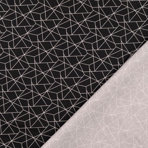 Baumwolldruck Grafisches Muster in Weiß auf Schwarz